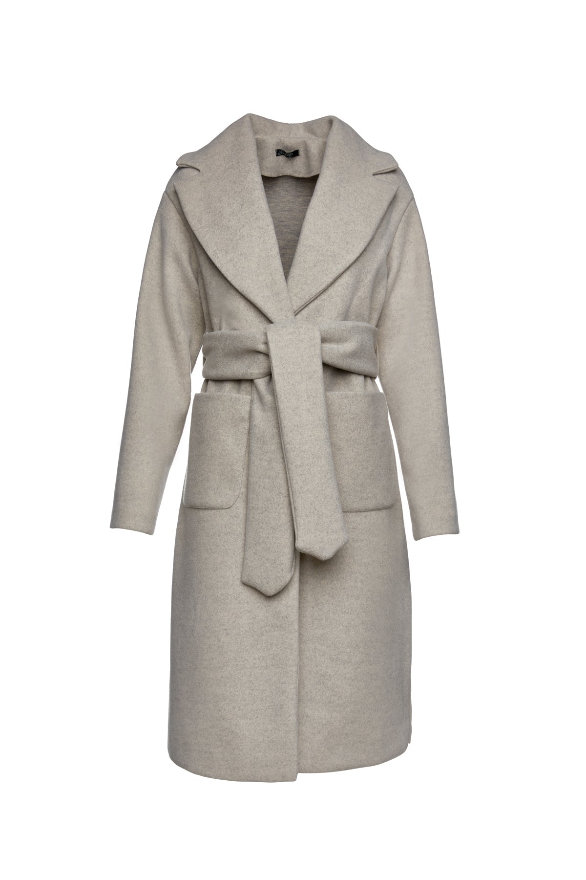 Long Sand Colour Mélange Mouflon Coat With Belt-Outerwear-CONQUISTA-L-Urbanheer