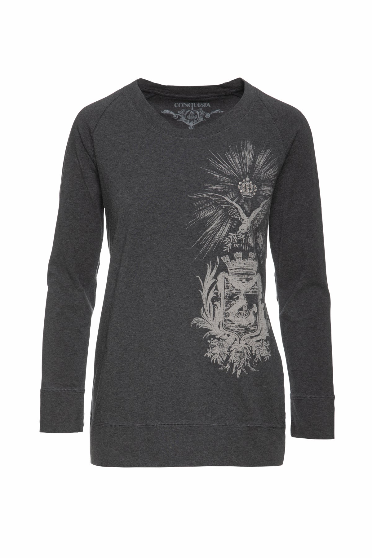 Round Neckline Dark Grey Print Top-CONQUISTA-XS-Urbanheer