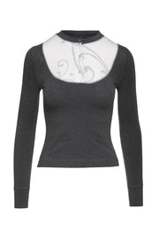 Dark Grey Top With Poplin Detail-CONQUISTA-XS-Urbanheer