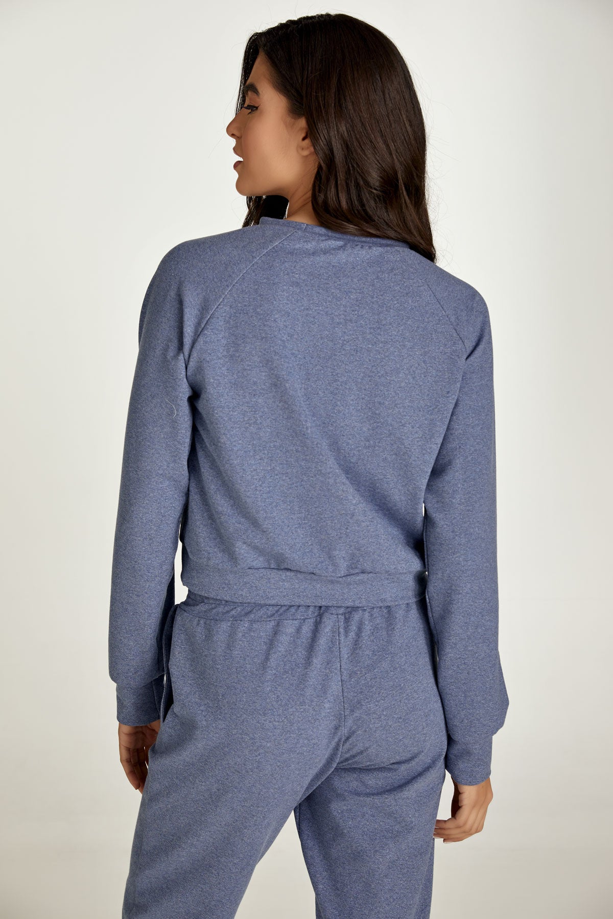 Crop Indigo Mélange Sweatshirt-Tops-Conquista-S-Urbanheer