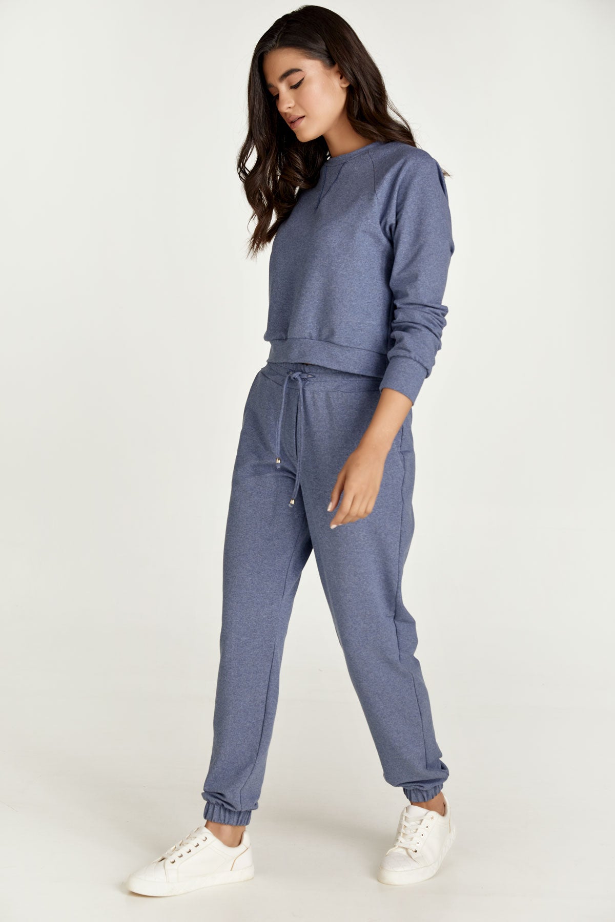 Crop Indigo Mélange Sweatshirt-Tops-Conquista-S-Urbanheer