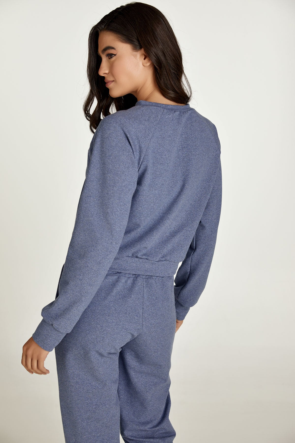 Crop Indigo Mélange Sweatshirt-Tops-Conquista-S-Urbanheer