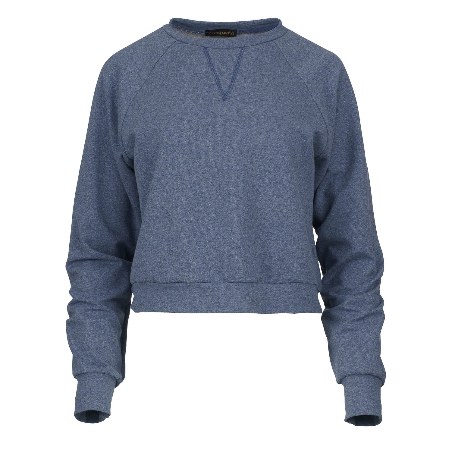 Crop Indigo Mélange Sweatshirt-Tops-Conquista-S-Urbanheer