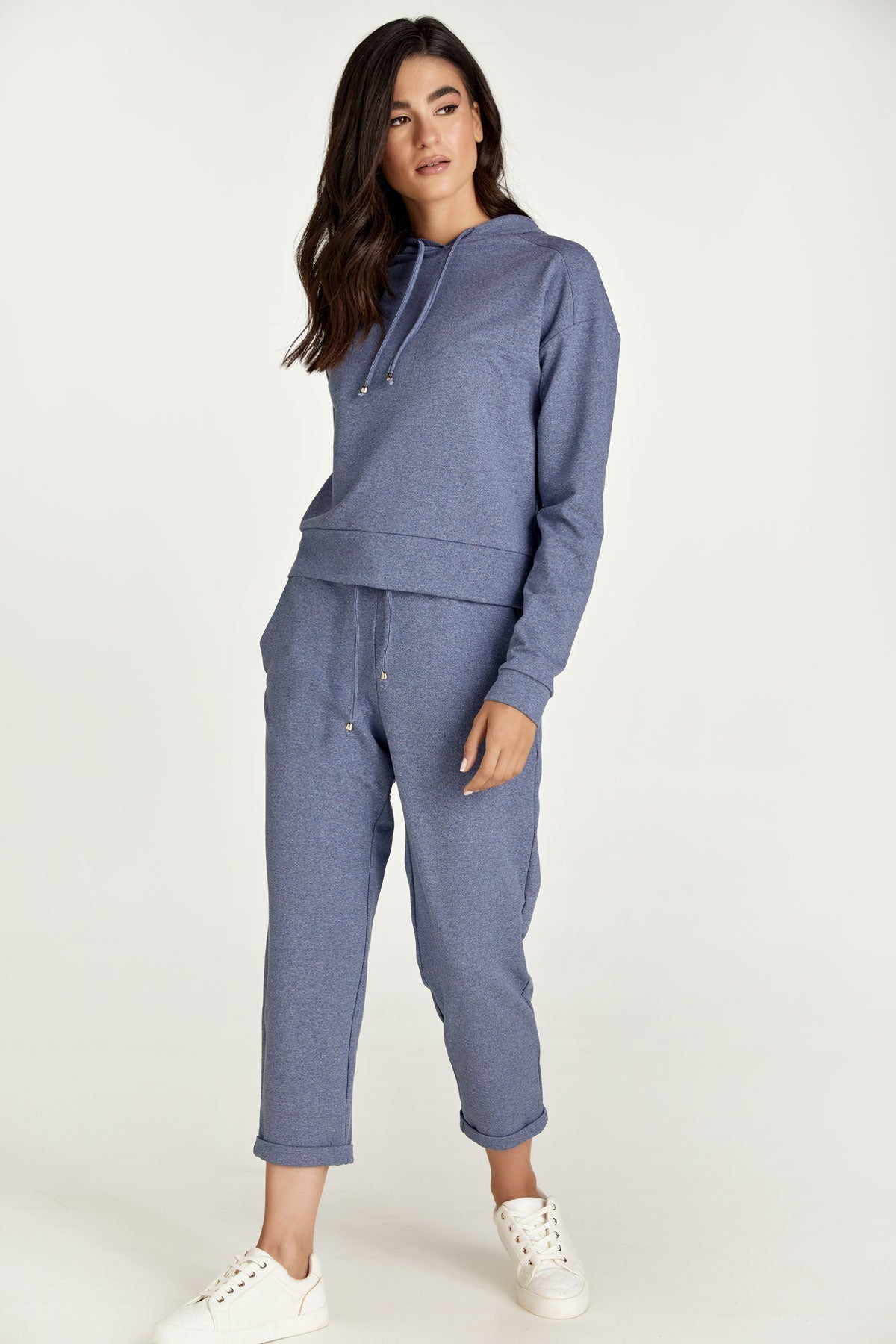 Indigo Mélange Hooded Sweatshirt-CONQUISTA-S-Urbanheer