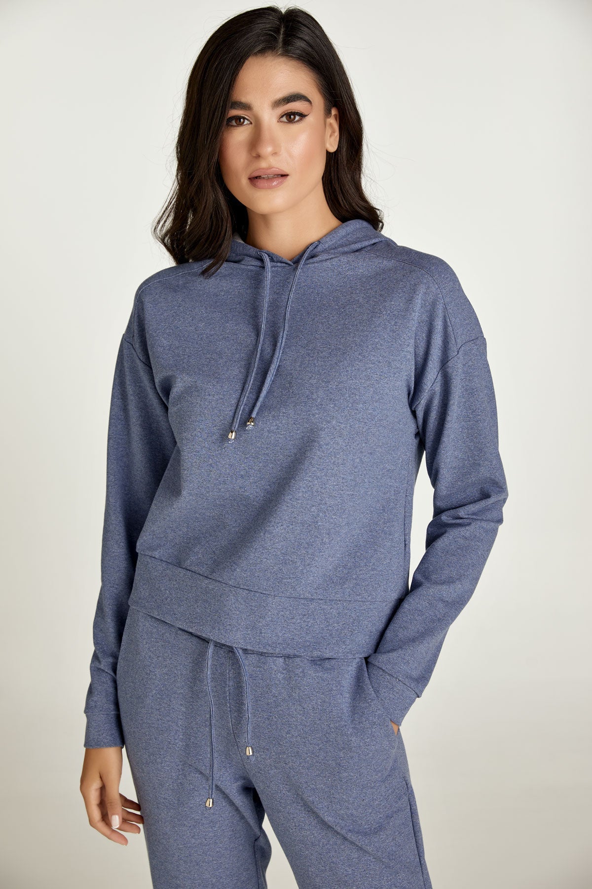 Indigo Mélange Hooded Sweatshirt-CONQUISTA-S-Urbanheer
