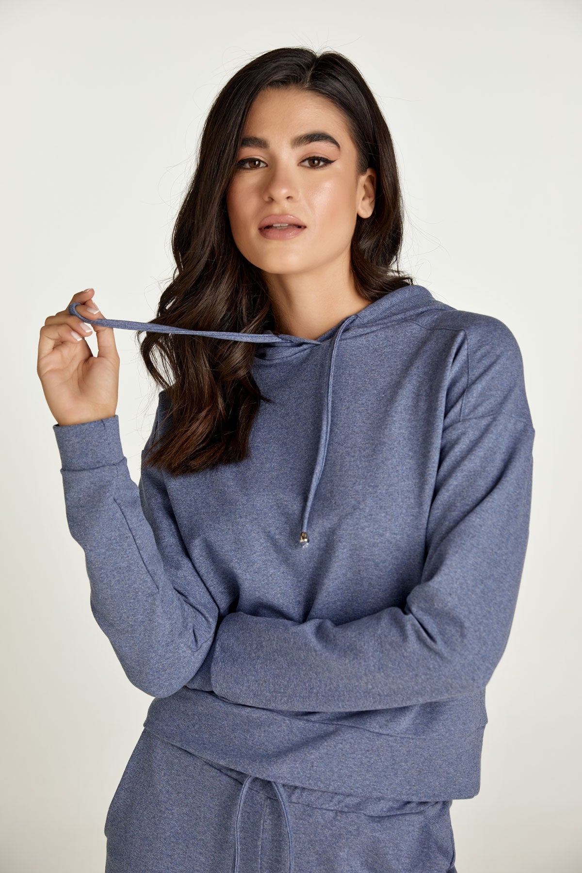 Indigo Mélange Hooded Sweatshirt-CONQUISTA-S-Urbanheer