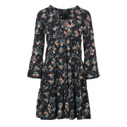 Black Floral A Line Dress With Bell Sleeves-Conquista-S-Urbanheer