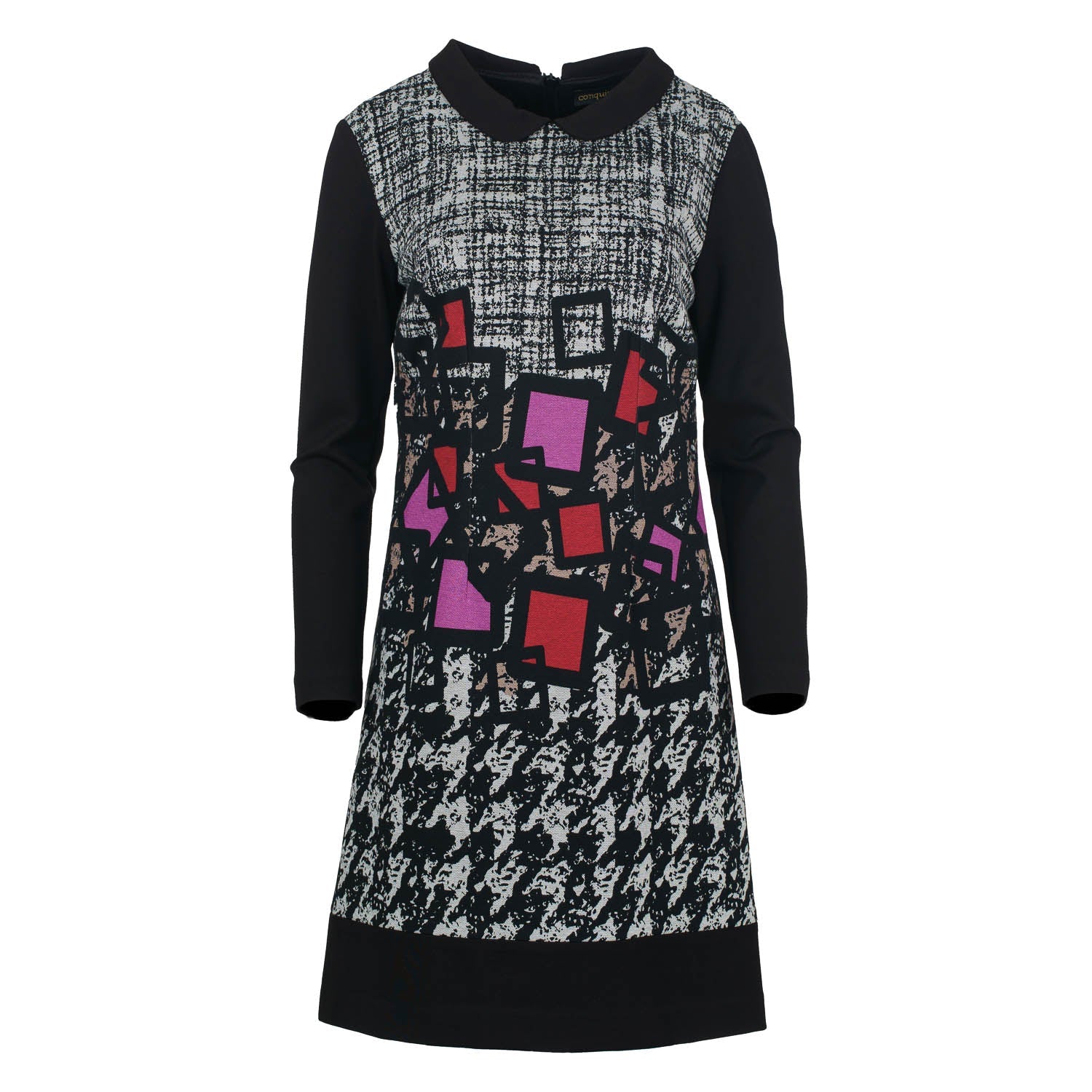 Long Sleeve Print Dress With Peter Pan Collar-Dress-Conquista-38-Urbanheer