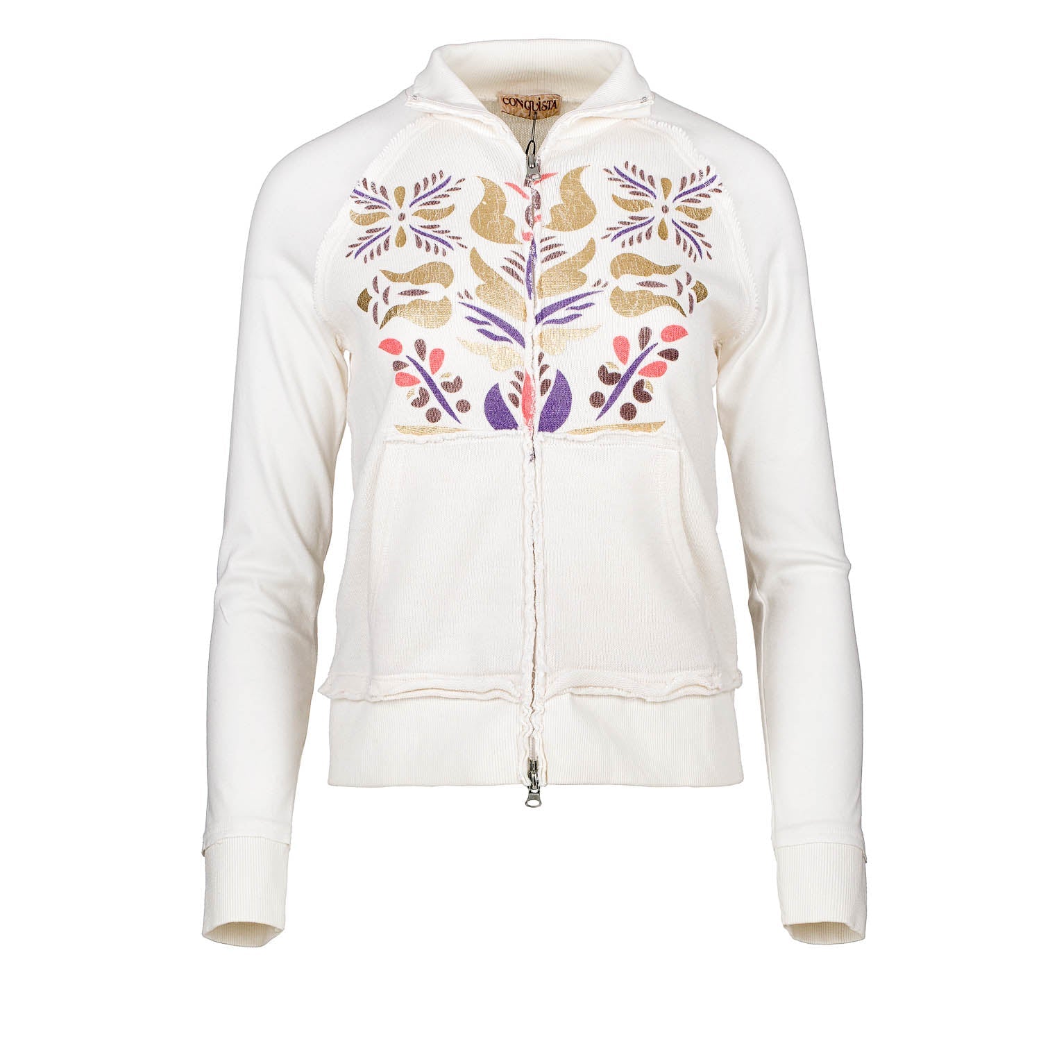 Ecru Zip Cardigan With Pouch Pockets-cardigan-Conquista-S-Urbanheer