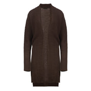 Under The Knee Length Open Front Brown Knit Cardigan-Conquista-M-50%wool-50%acryl-Urbanheer