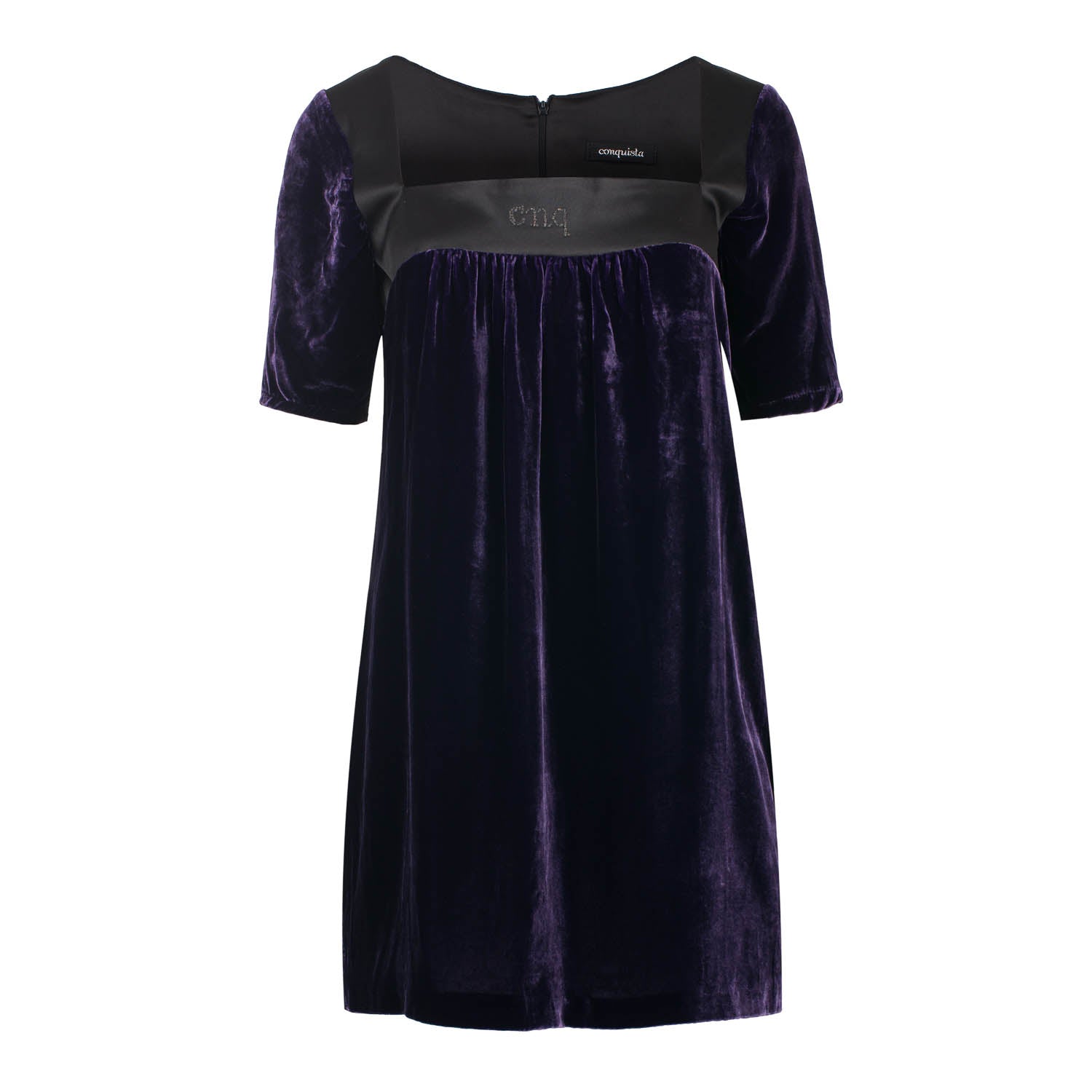 Short Sleeve Empire Line Silk Rayon Velvet Dress-Conquista-38-82%rayon-18%silk-Urbanheer