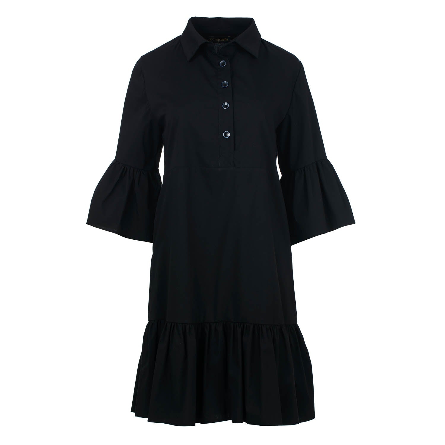 Black Bell Sleeve Dress with Ruffle Hem-Conquista-S-Urbanheer
