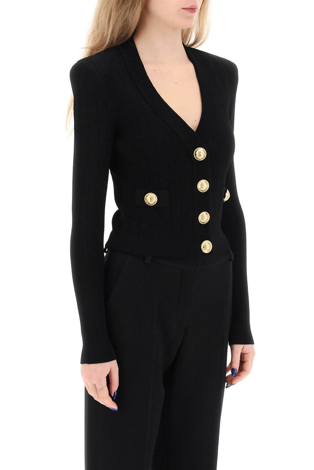 Balmain cardigan with padded shoulders and embossed buttons-Balmain-Urbanheer