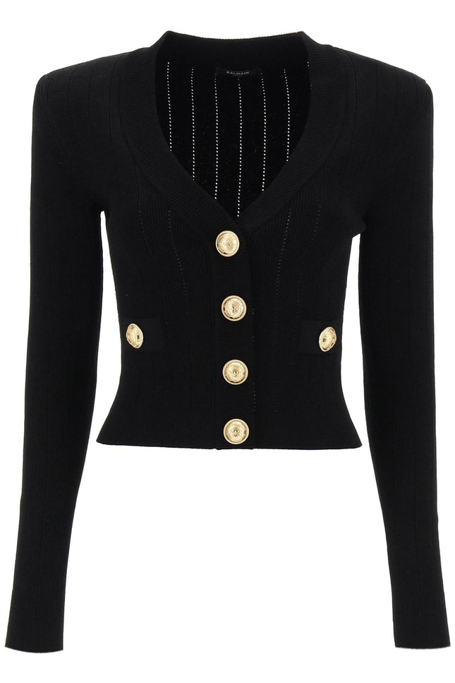 Balmain cardigan with padded shoulders and embossed buttons-Balmain-Urbanheer