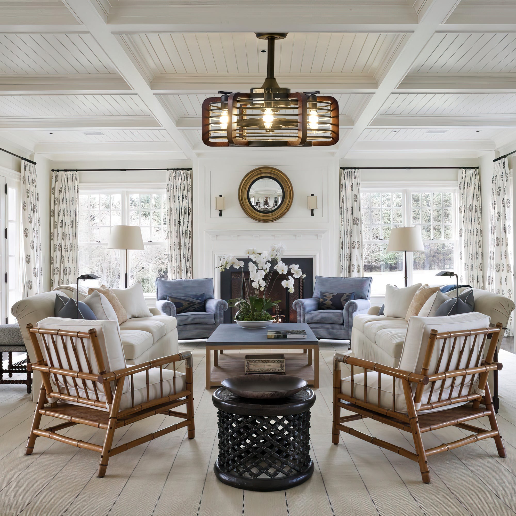 Caged Ceiling Fans With 6 Led Lights-EP LIGHT-Urbanheer