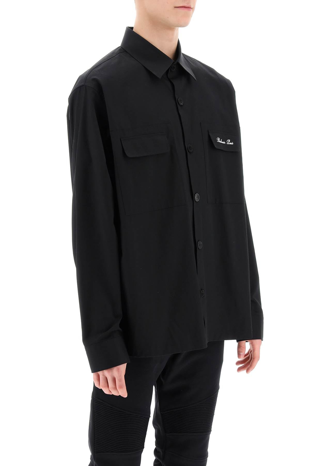 Balmain Overshirt With Logo Embroidery-Balmain-40-Urbanheer