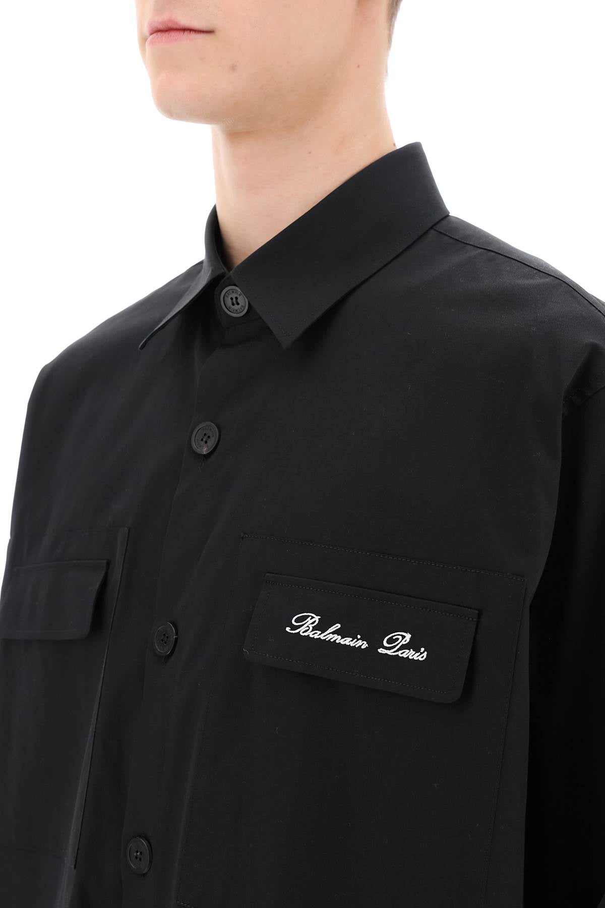 Balmain Overshirt With Logo Embroidery-Balmain-40-Urbanheer