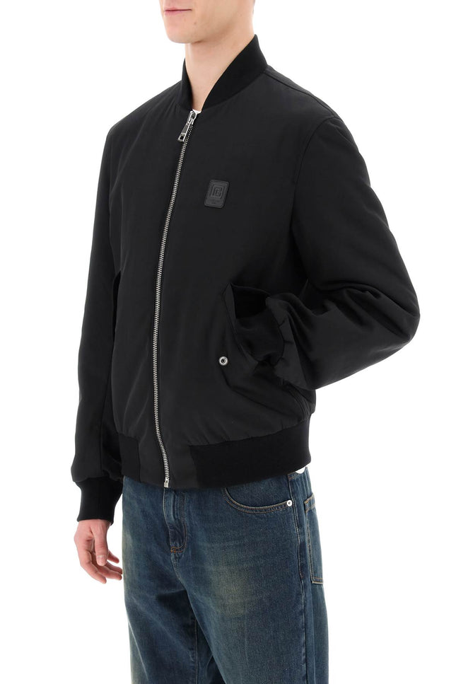 Balmain Nylon Bomber Jacket With Logo Print-Balmain-Urbanheer