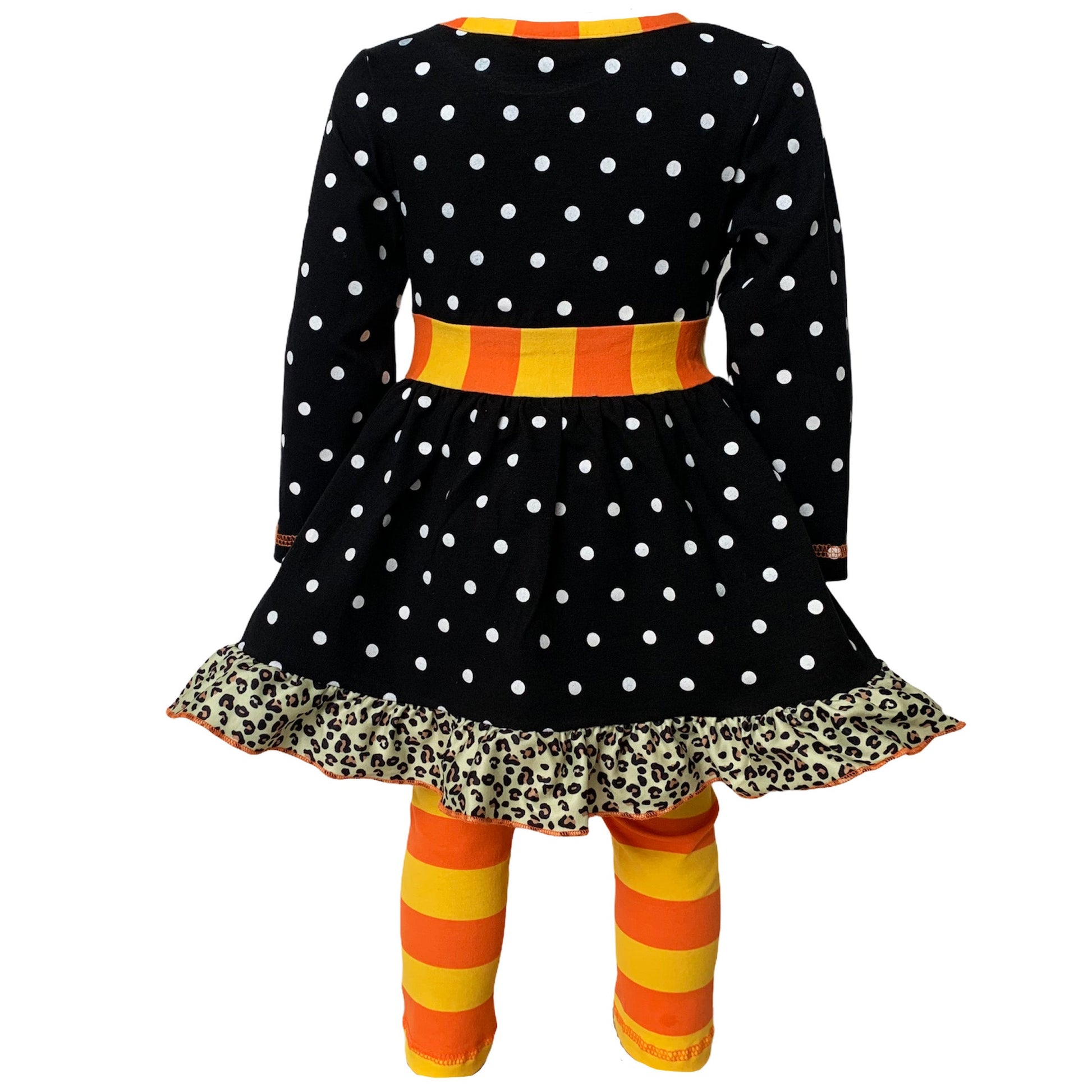 AnnLoren Girls Autumn Black Polka Dot Orange Pumpkin Dress & Leggings Outfit-AnnLoren-2-3T-Urbanheer