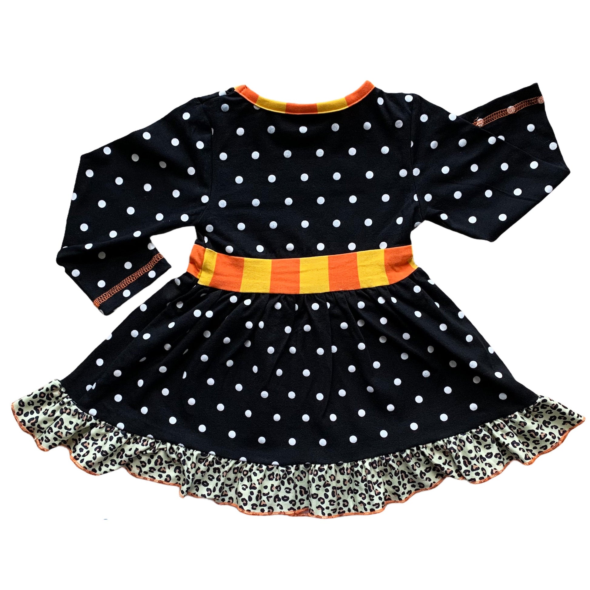 AnnLoren Girls Autumn Black Polka Dot Orange Pumpkin Dress & Leggings Outfit-AnnLoren-2-3T-Urbanheer