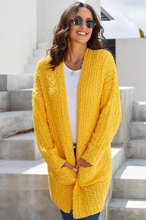 Homegrown Pebble Textured Cardigan-Stay Warm in Style-MUSTARD-S-Urbanheer
