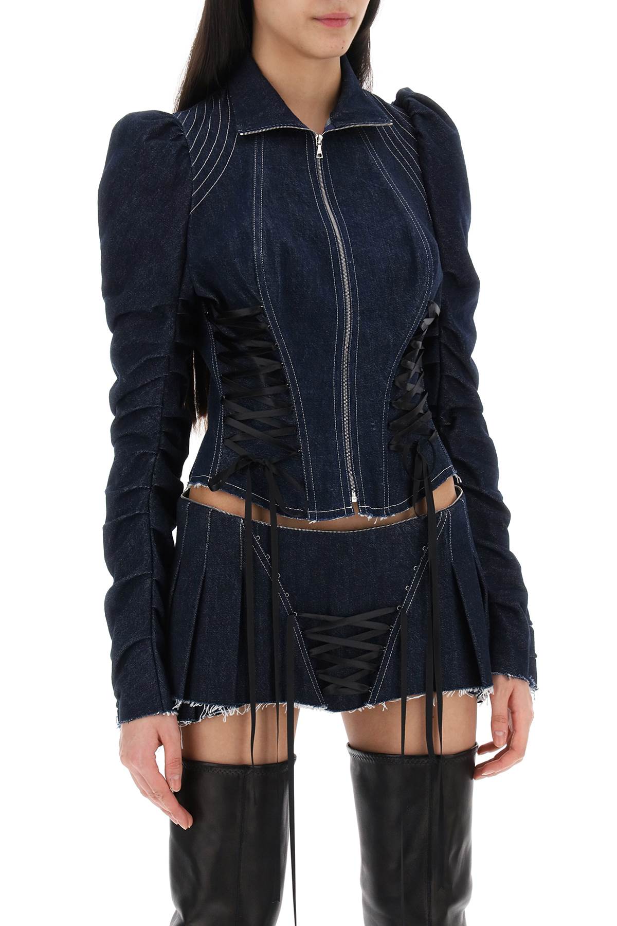 Dilara findikoglu denim corset-style jacket with-Heer Decor-38-Urbanheer