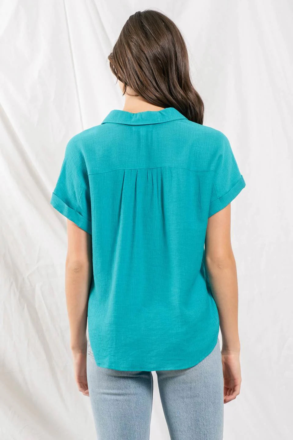 Mid Button Down Woven Top - Teal-Blu Pepper-S-Teal-Urbanheer