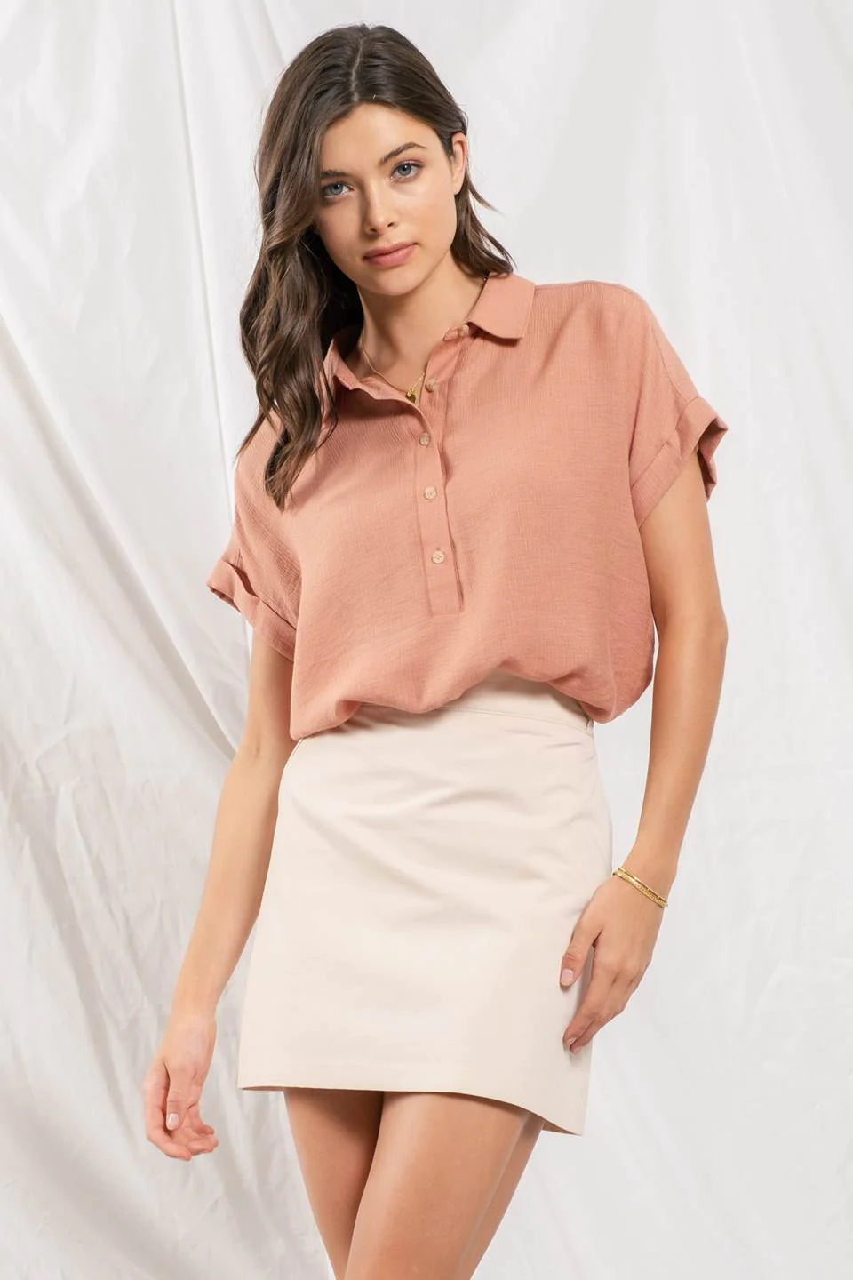 Mid Button Down Woven Top - Sienna-Blu Pepper-S-Sienna-Urbanheer