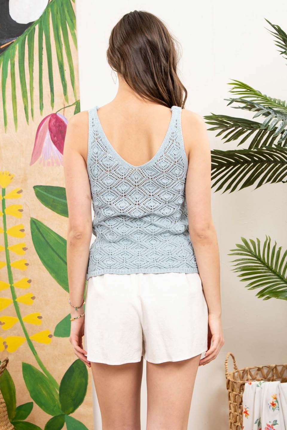Eyelet Knit Tank Top - Dusty Mint-Blu Pepper-S-Dusty Mint-Urbanheer