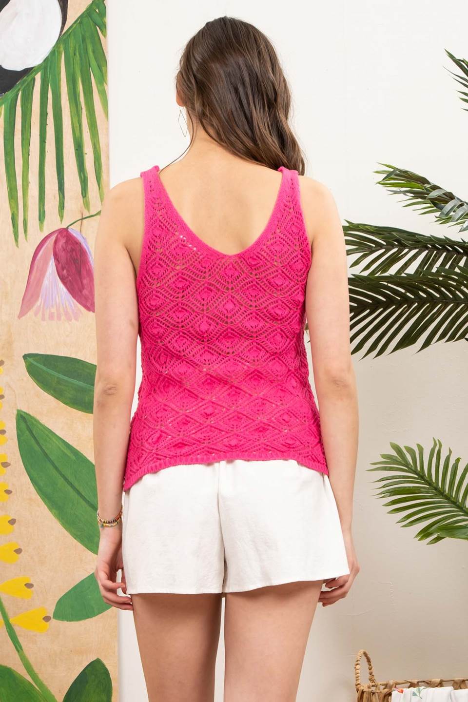 Eyelet Knit Tank Top - Fuchsia-Blu Pepper-S-Dusty Mint-Urbanheer