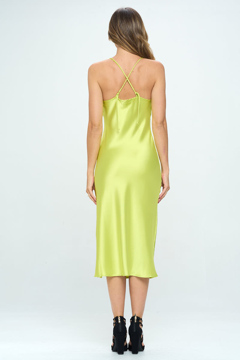 Satin Bias Slip Dress With Slit-Renee C.-LARGE-CITRON-Urbanheer