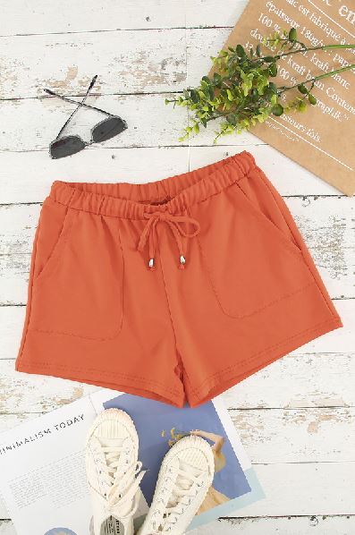 Laynie Elastic Waist Shorts-UHXSW-ORANGE-SMALL-Urbanheer