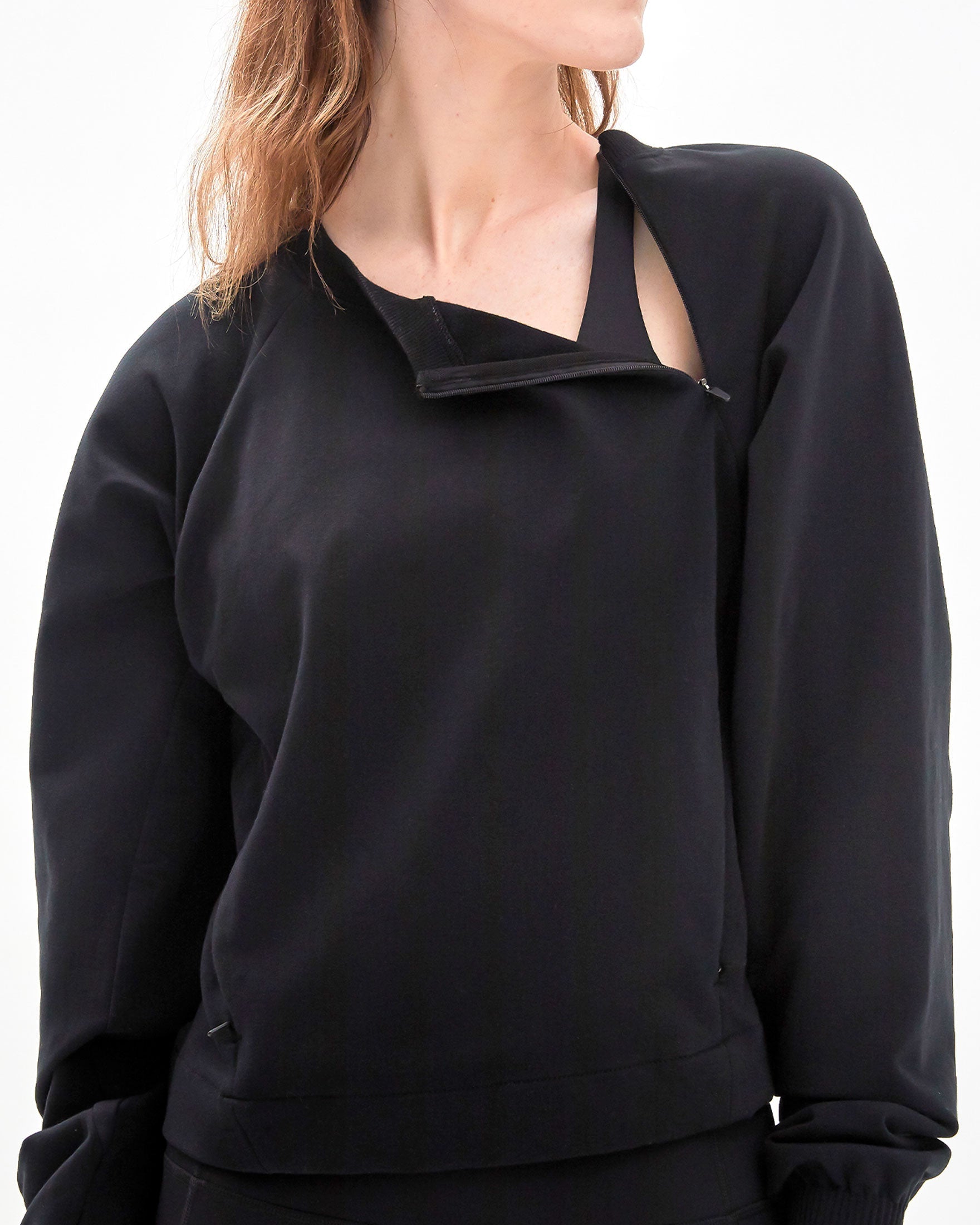 City Zip Crop Crewneck-Rebody-Black-XS-Urbanheer
