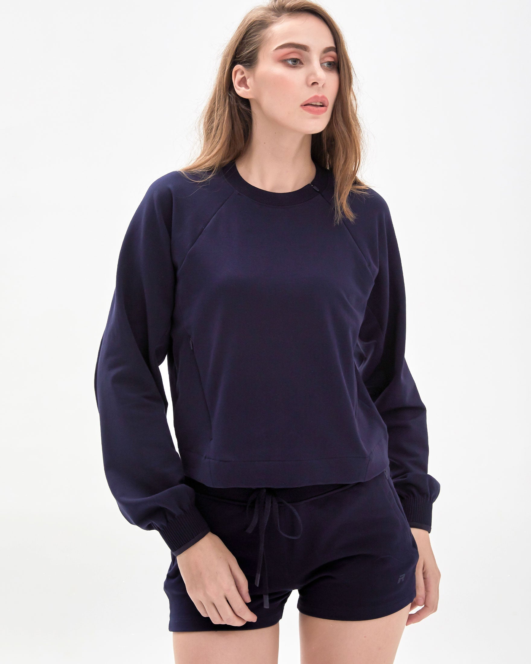City Zip Crop Crewneck-Rebody-True Navy-XS-Urbanheer