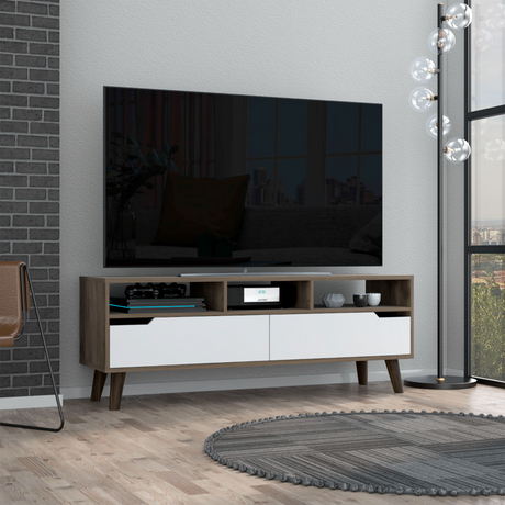 Bull Tv Stand 2.0 For TV´s up 52", Four Legs, Three Open Shelves,Two Drawers, White and Dark Brown Finish-0