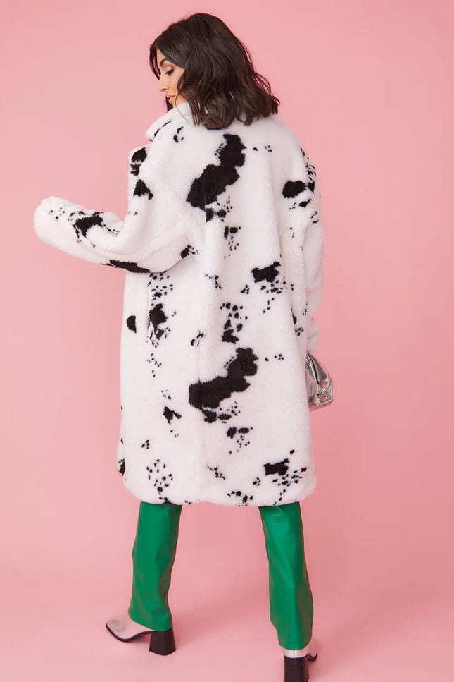 Cow Print Faux Fur Maxi Coat-Clothing - Women-Buy Me Fur Ltd-One Size-White / Black-Faux Fur-Urbanheer