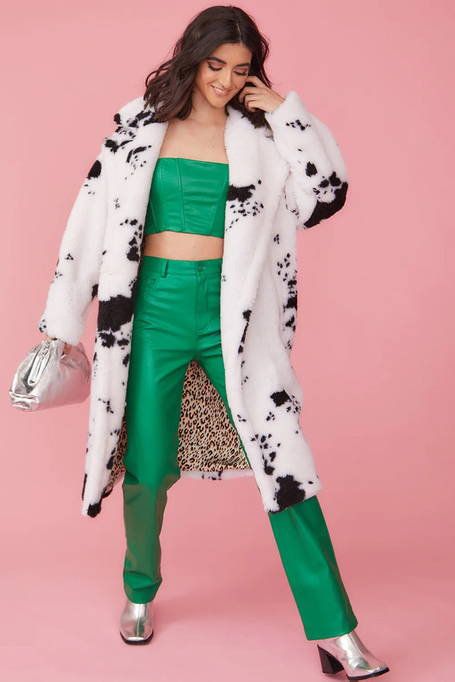 Cow Print Faux Fur Maxi Coat-Clothing - Women-Buy Me Fur Ltd-One Size-White / Black-Faux Fur-Urbanheer
