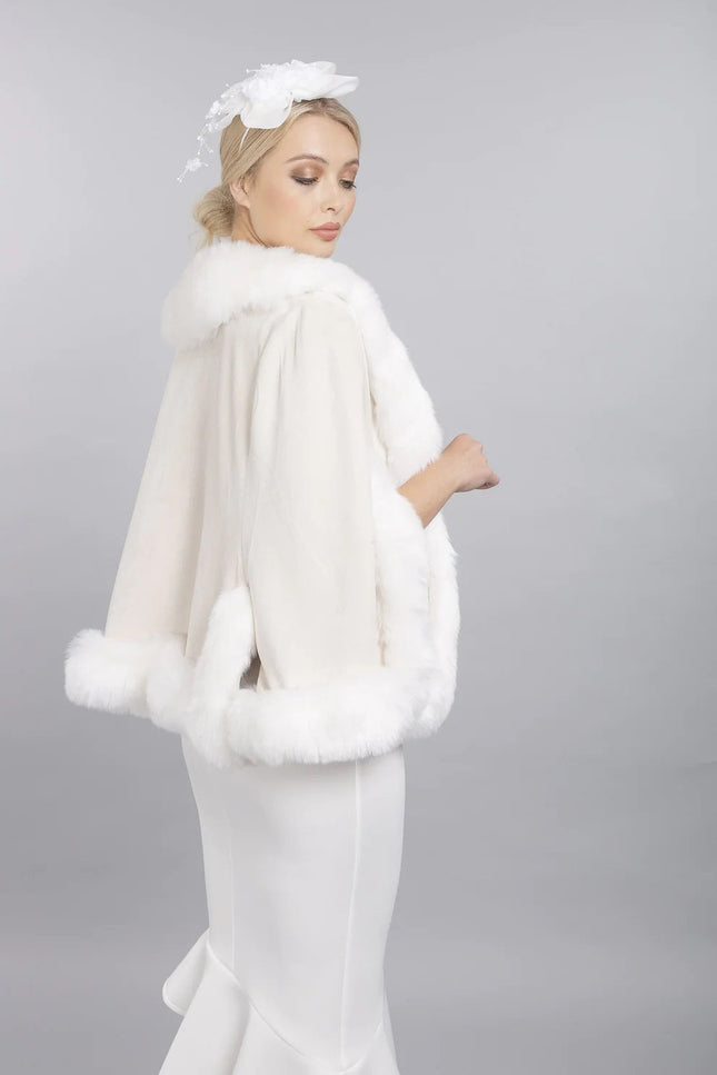 Cream Faux Fur Suede Cape Jacket-Jackets & Blazers-Buy Me Fur Ltd-One Size-Cream-Faux Suede-Urbanheer