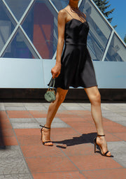 Black crystal-embellished satin mini dress-2KStyle-m-Urbanheer