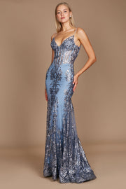Dylan & Davids Fitted Corset Long Formal Prom Dress-Dylan & Davids-Platinum-2-Urbanheer