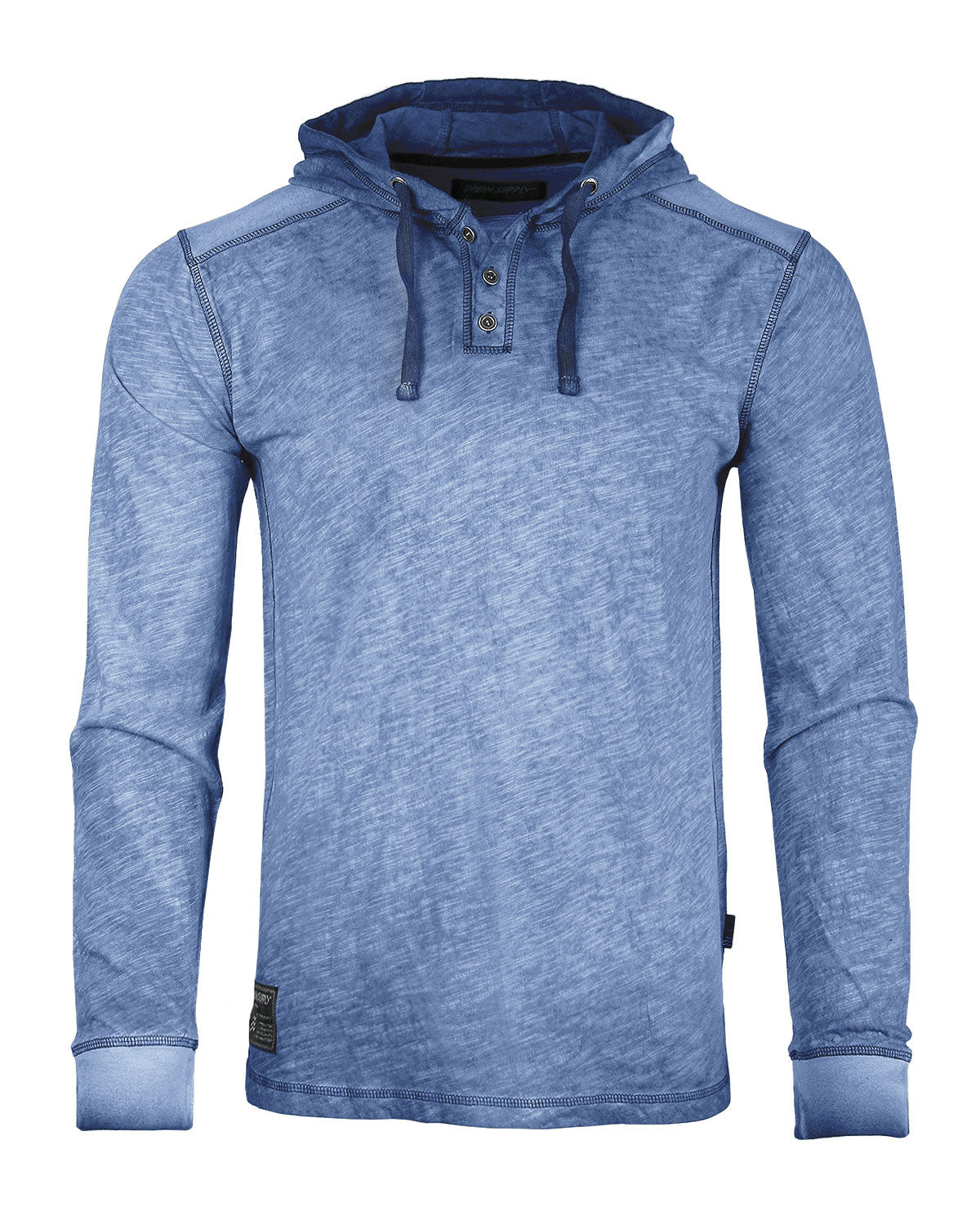 Zimego Long Sleeve Vintage Oil Wash Garment Dye Hooded Henley-ZIMEGO MEN-Small-Blue-Urbanheer