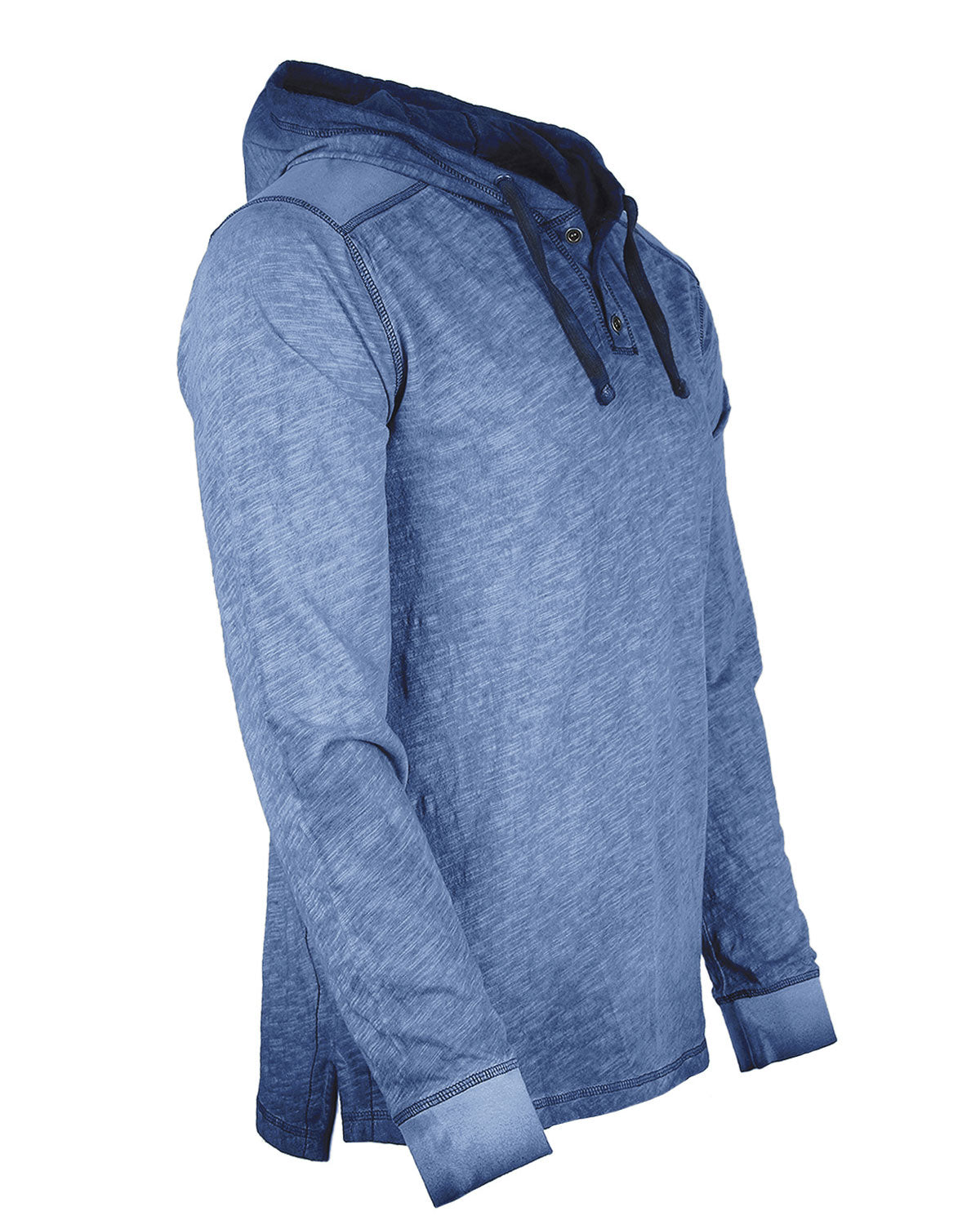 Zimego Long Sleeve Vintage Oil Wash Garment Dye Hooded Henley-ZIMEGO MEN-Small-Blue-Urbanheer