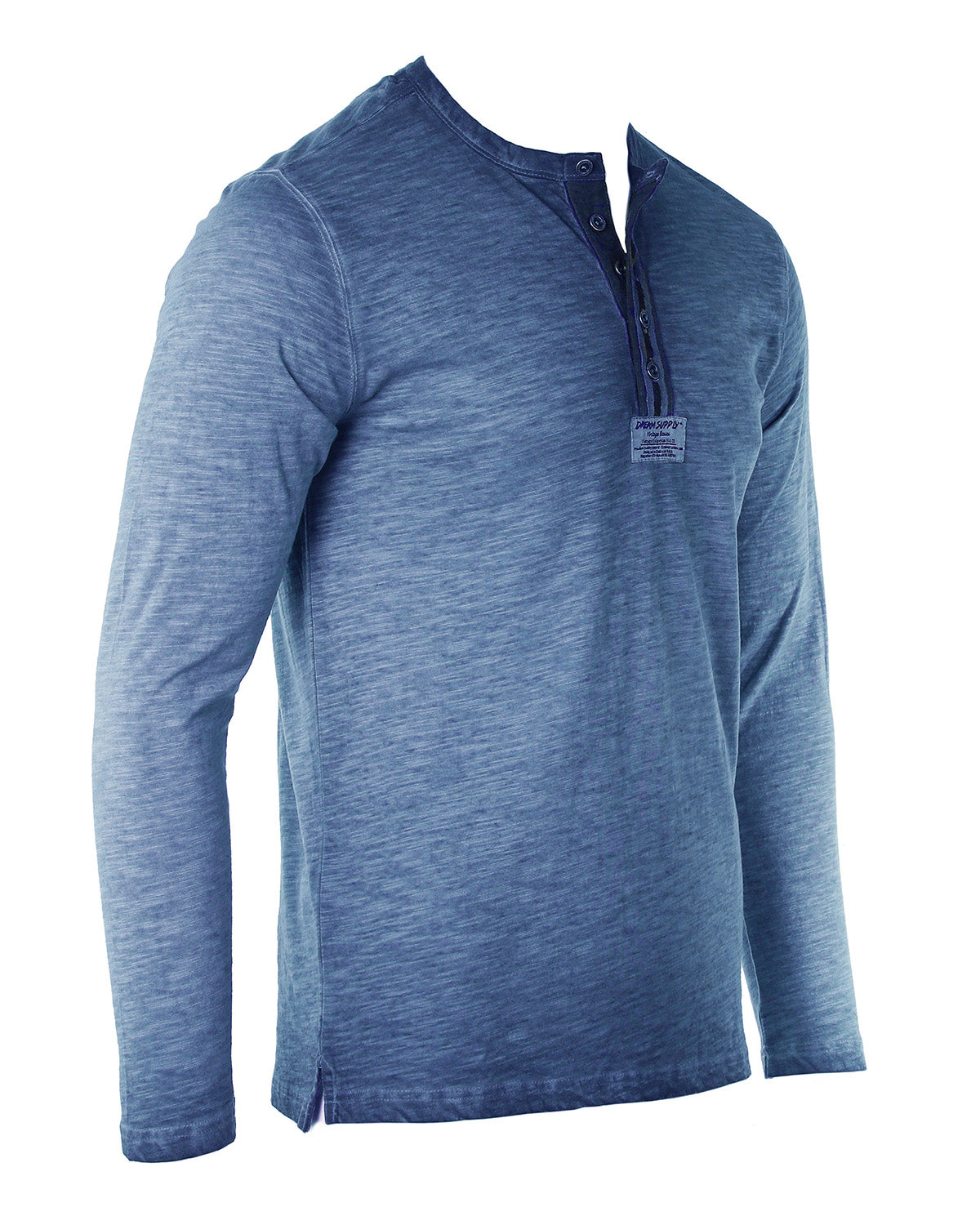 Zimego Mens Long Sleeve Crew Neck Oil Wash Vintage Button Henley T-Shirt-ZIMEGO MEN-XX-Large-Blue-Urbanheer