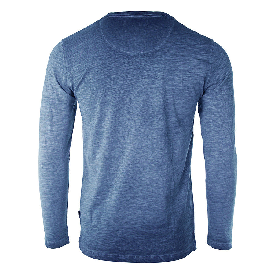 Zimego Mens Long Sleeve Crew Neck Oil Wash Vintage Button Henley T-Shirt-ZIMEGO MEN-XX-Large-Blue-Urbanheer