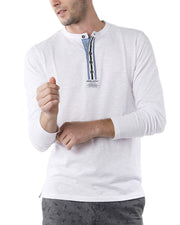 Zimego Mens Long Sleeve Crew Neck Oil Wash Vintage Button Henley T-Shirt-ZIMEGO MEN-XX-Large-White-Urbanheer