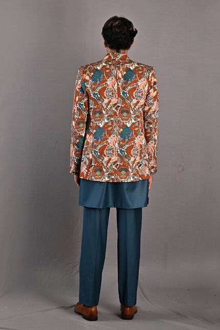 Admon - Maroon & Multi Printed Jacket With Teal Green Kurta & Pant Set-Jacket Sets-Bohame-XS-5'-5'4"-Urbanheer