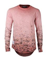 Men'S Long Sleeve Camouflage Longline Round Bottom Oil Wash T-Shirts-ZIMEGO MEN-XX-Large-ROSE-Urbanheer