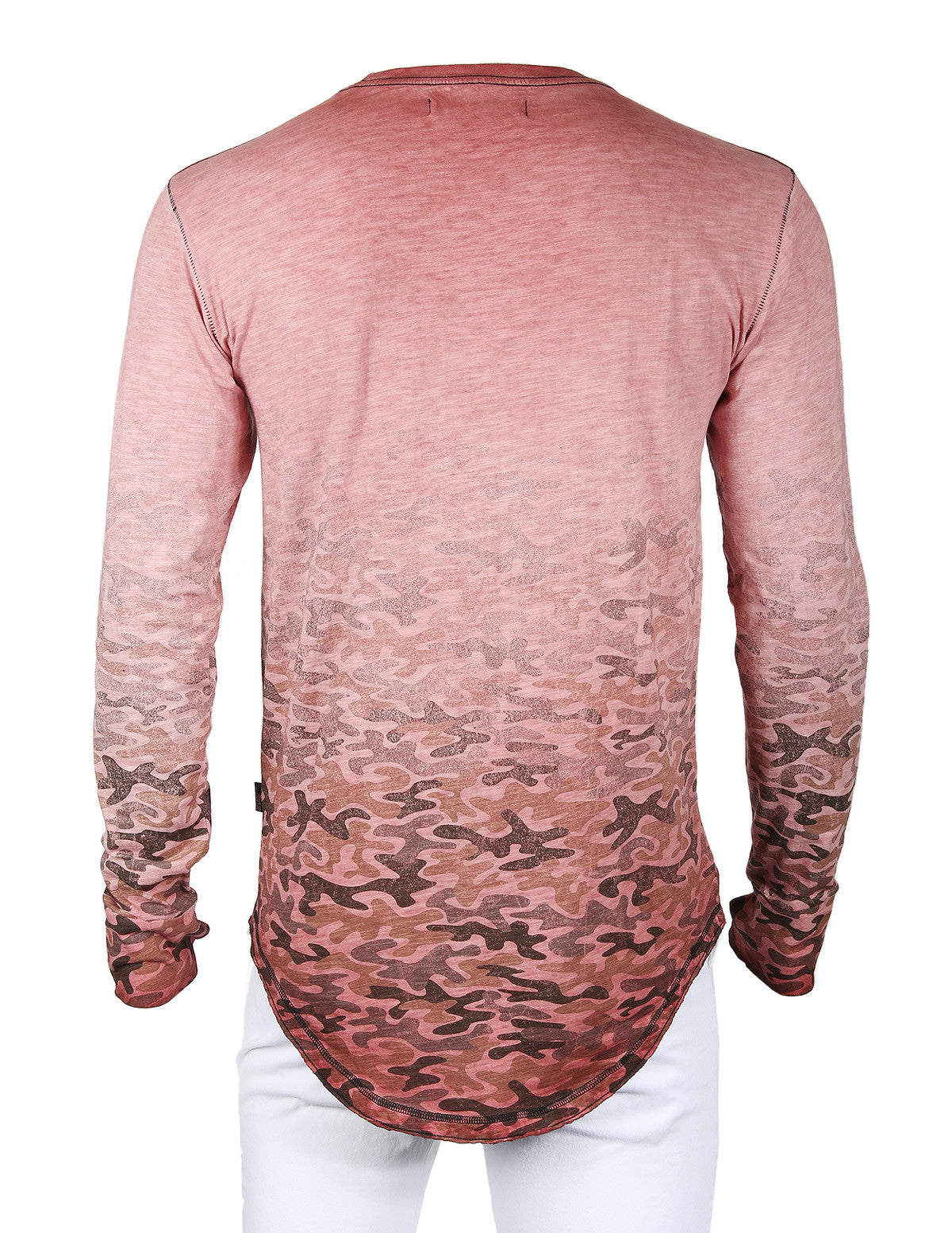 Men'S Long Sleeve Camouflage Longline Round Bottom Oil Wash T-Shirts-ZIMEGO MEN-XX-Large-ROSE-Urbanheer