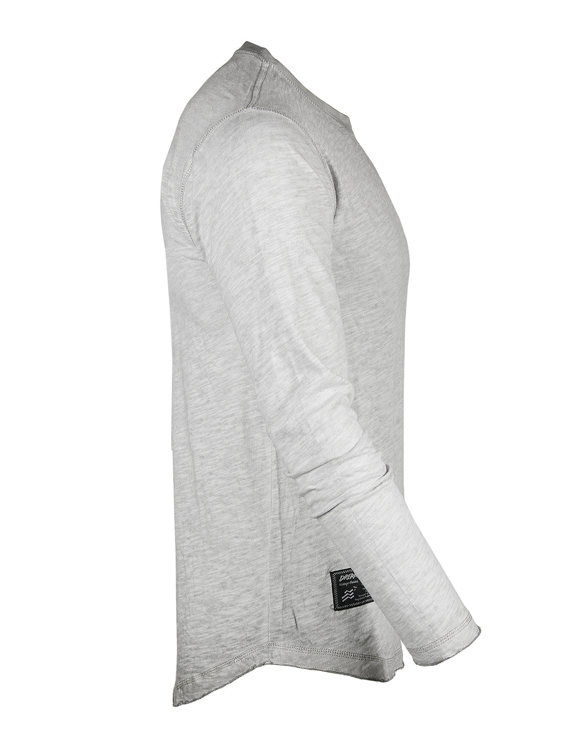 Zimego Mens Long Sleeve Crewneck Oil Wash Vintage Raw Edge Hem Hipster Hip-Hop T Shirt-ZIMEGO MEN-Small-Silver-Urbanheer