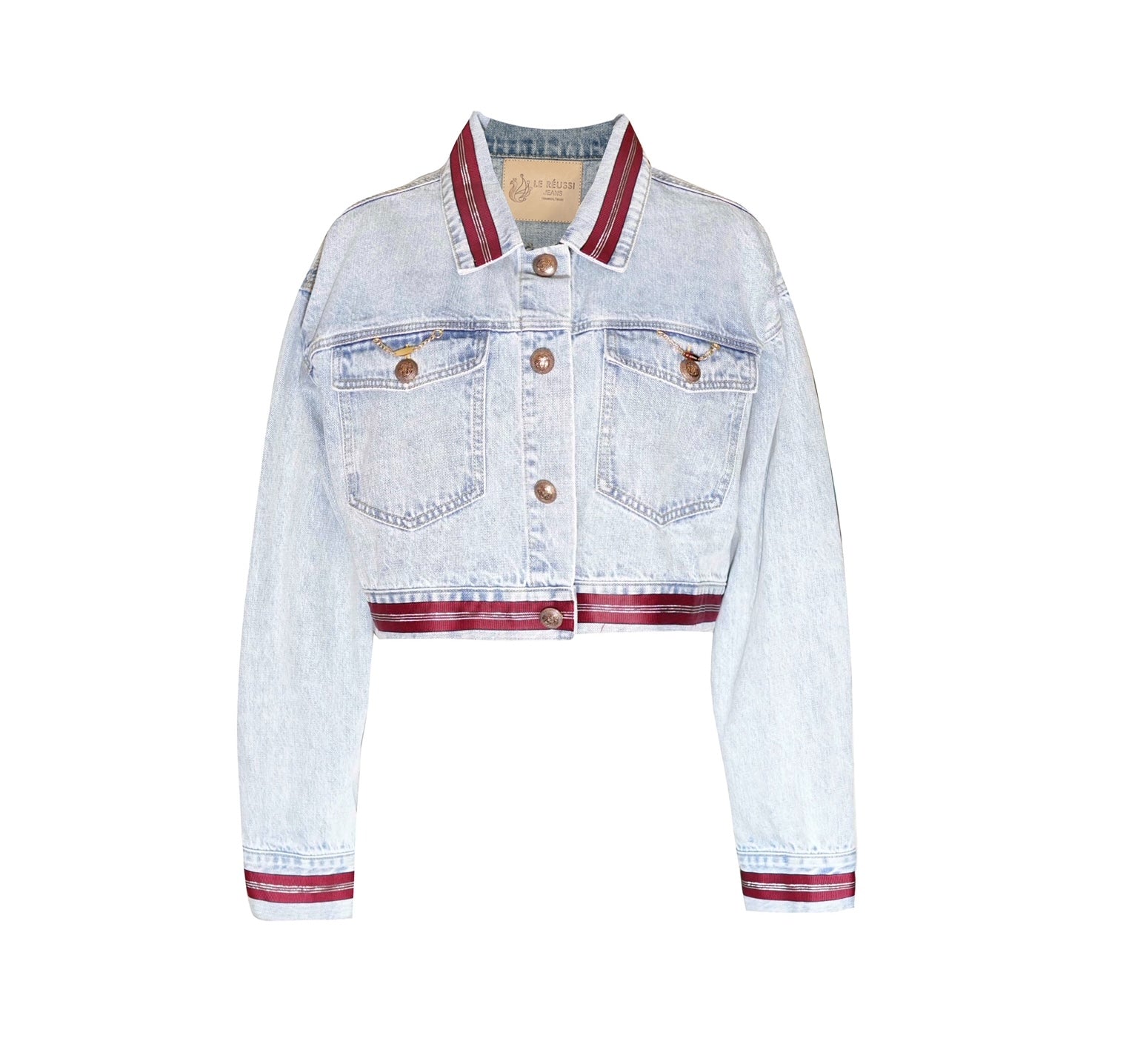 Danielle Denim Jacket With Red Lining-Le Réussi-Extra Small-White Wash-Urbanheer